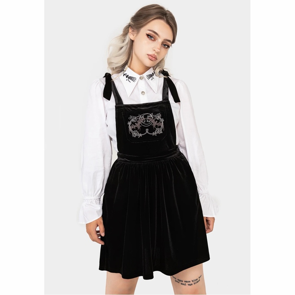 NWT Disturbia Vampyrum Bat Embroidered Mini Pinafore Goth Dress - Size 4